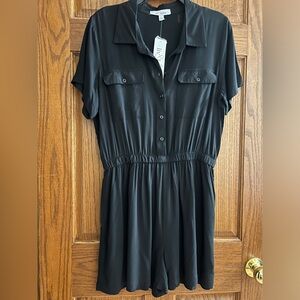 NWT BLACK BUTTON FRONT UTILITY ROMPER STRETCH WAIST Sz. L junior Liv & Lottie
